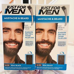 2pk Just For Men M-55 REAL BLACK Mustache & Beard Brush-In Facial Haircolor Kit